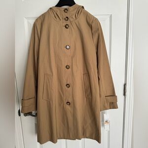 NWT Calvin Klein tan trench coat with hood, S